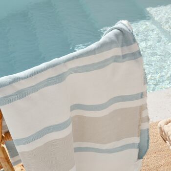 Fouta de Plage, Paréo en Coton Léger Soft Touch avec Franges AQUA 9