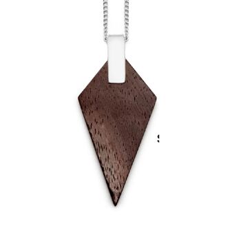 Pendentif triangulaire en bois marron et argent 2