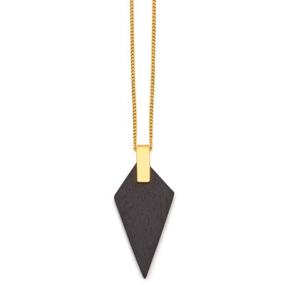 Colgante triangular de madera negra y oro.