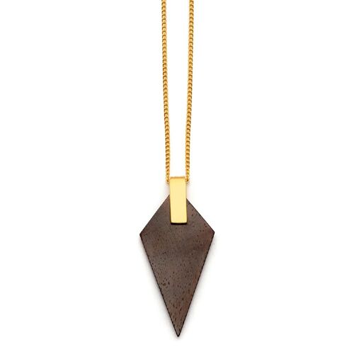 Brown wood and gold triangular pendant