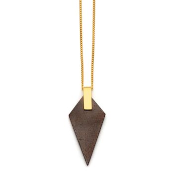 Pendentif triangulaire en bois marron et doré 1