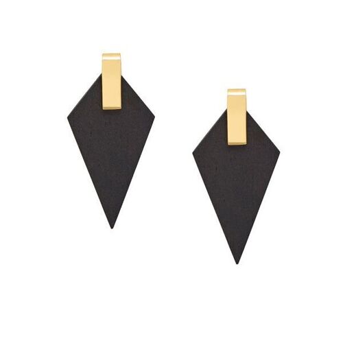 Black wood and gold plate triangular drop earrings