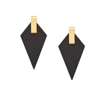 Boucles d'oreilles pendantes triangulaires en bois noir et plaqué or 1