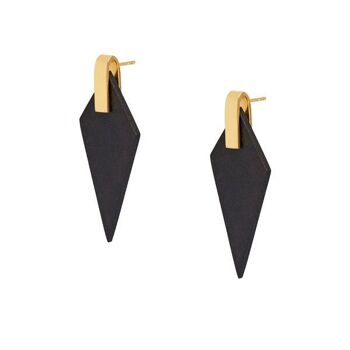 Boucles d'oreilles pendantes triangulaires en bois noir et plaqué or 2