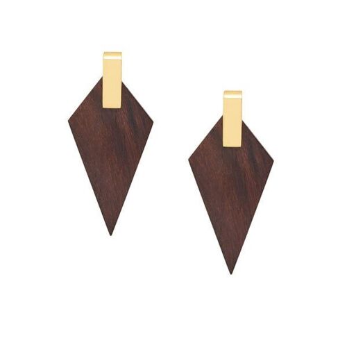 Brown wood and gold plate triangular drop earrings