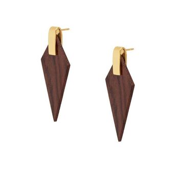Boucles d'oreilles pendantes triangulaires en bois marron et plaqué or 2