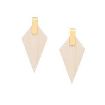 Boucles d'oreilles pendantes triangulaires en bois blanc et plaqué or 1