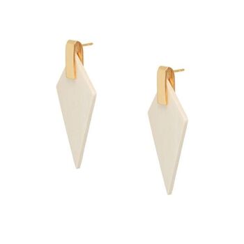 Boucles d'oreilles pendantes triangulaires en bois blanc et plaqué or 2
