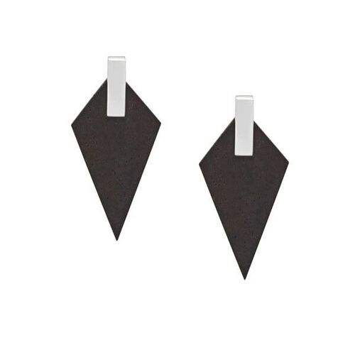 Black wood and silver triangular drop earrings