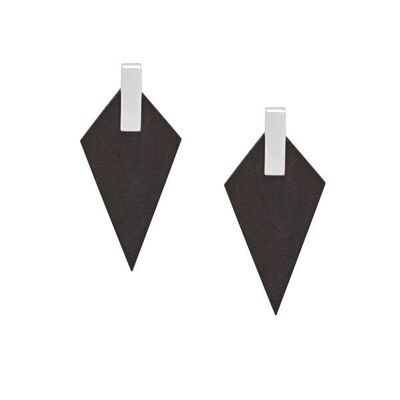 Boucles d'oreilles pendantes triangulaires en bois noir et argent