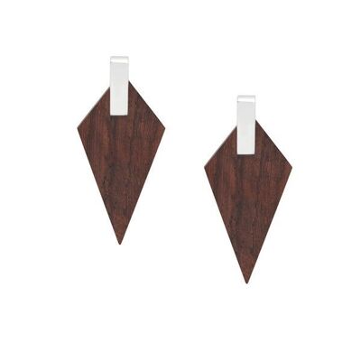 Boucles d'oreilles pendantes triangulaires en bois marron et argent
