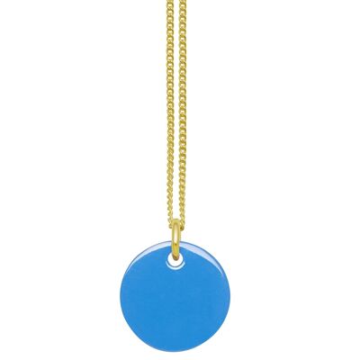 Pendentif disque laqué réversible bleu et blanc - Doré