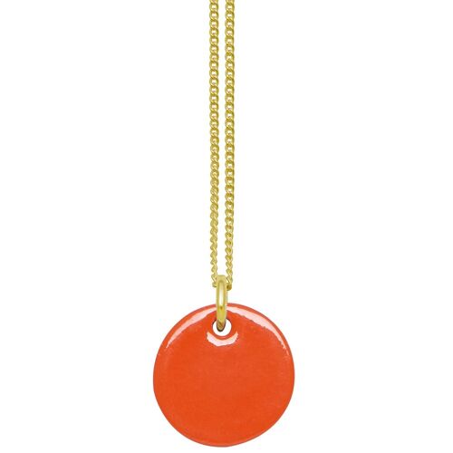 Orange and brown reversible Lacquered disc pendant - Gold