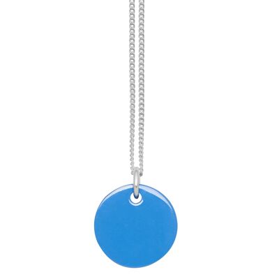 Blue and white reversible Lacquered disc pendant - Silver