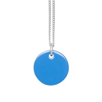 Pendentif disque laqué réversible bleu et blanc - Argent 4