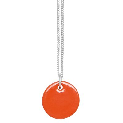 Pendentif disque laqué réversible orange et marron - Argent