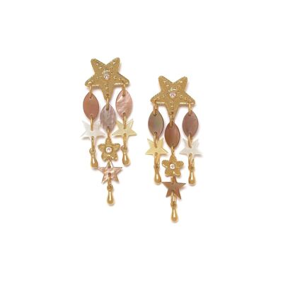 ESTRELLA  boucles d'oreilles poussoir 3 rangs top étoiles