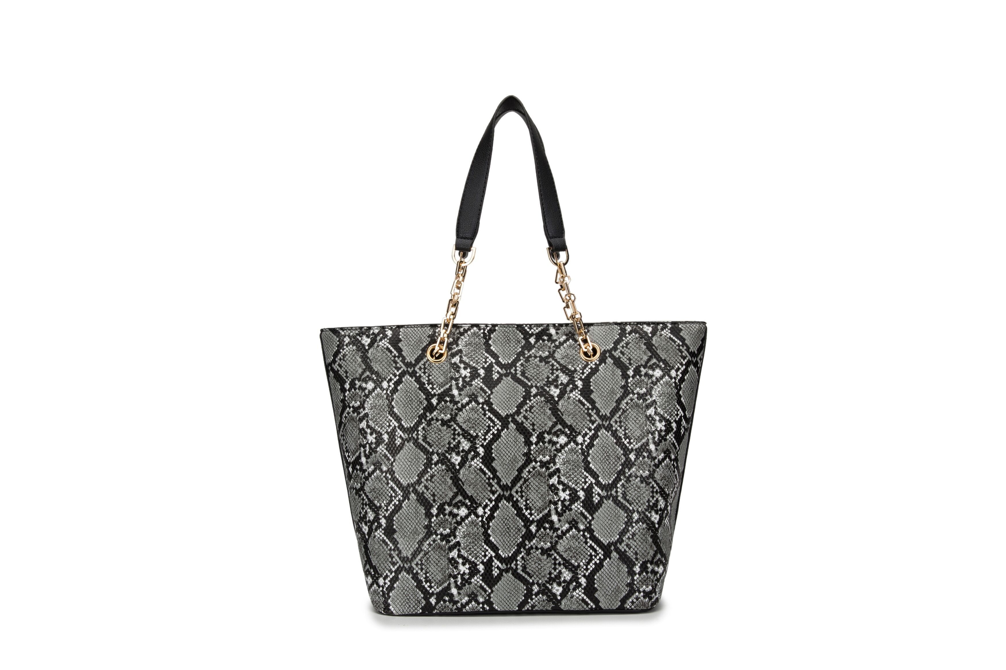 Layla – Mittelgroße Tragetasche mit Kettenriemen in Schlangenoptik