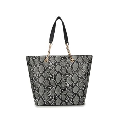 Layla Mid-Size Faux Snake Look Chain Strap Tote Bag