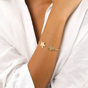 ESTRELLA  bracelet jonc 2 étoiles dorées à l'or fin 2