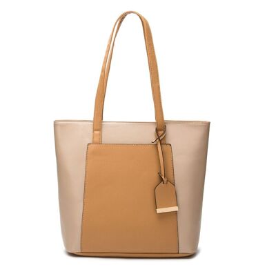 Bolso de hombro Shopper mediano bicolor con etiqueta para equipaje