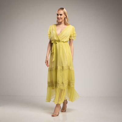 Abito midi in chiffon con pizzo