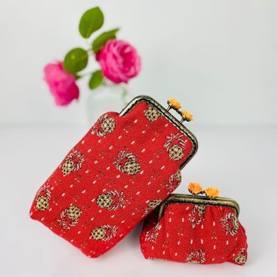 Duo of glasses case and small PINEAPPLE purse in retro style jacquard
