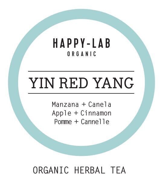 Happy-Lab YIN RED YANG infuso di mela e frutti rossi senza teina, scatola da 60 piramidi biodegradabili in bustine individuali