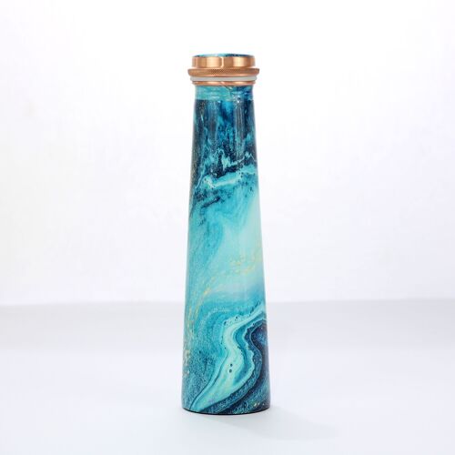 El'Cobre Limited Edition Printed Tower Copper Water Bottle – 850ML (Blue Marble)