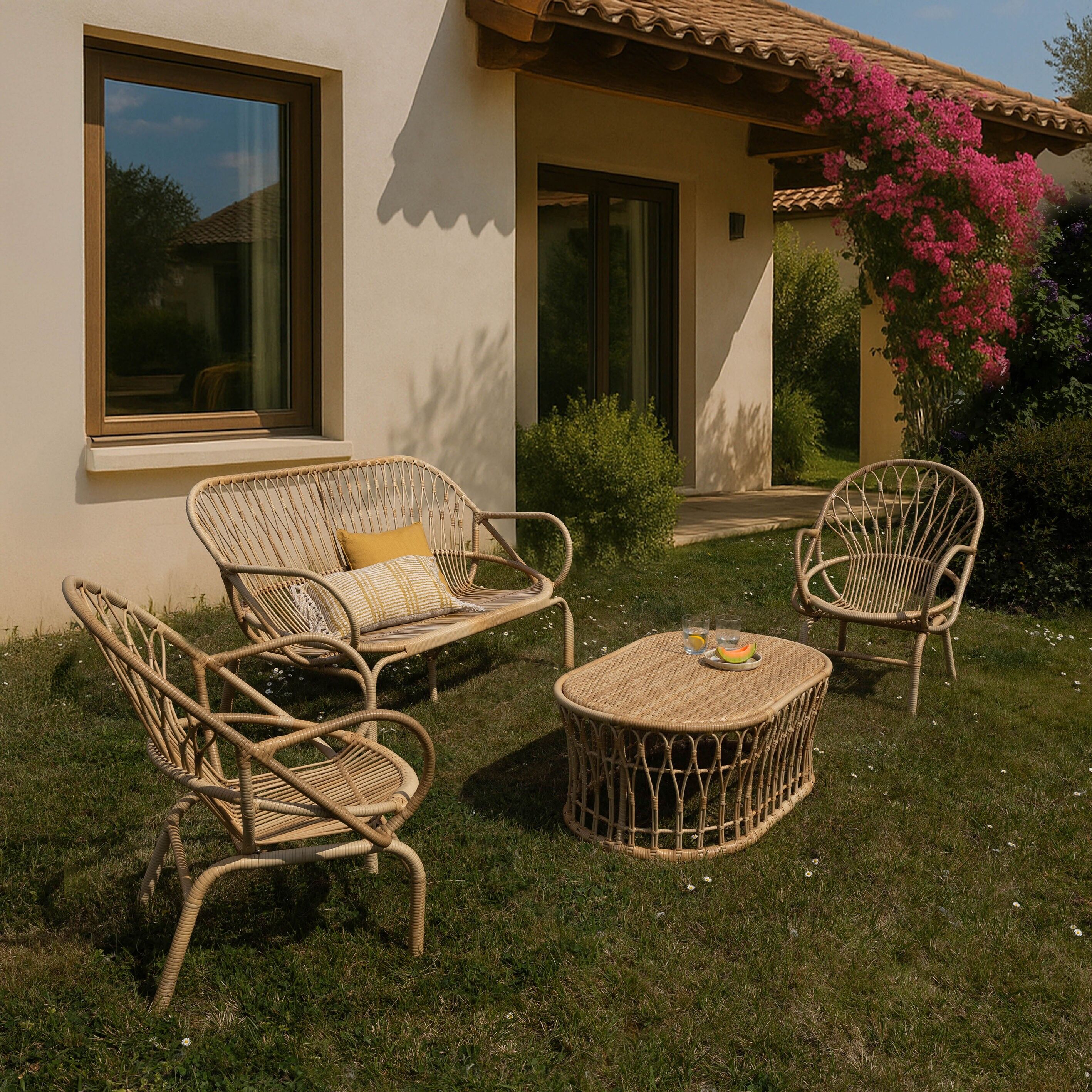 SOGGIORNO DA GIARDINO CON STRUTTURA IN ALLUMINIO CAYMAN RATTAN SINTETICO