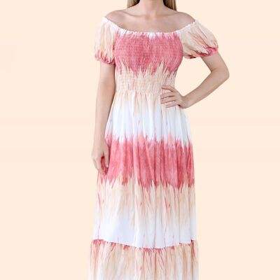 Vestido largo de sol teñido anudado con efecto zigzag multicolor