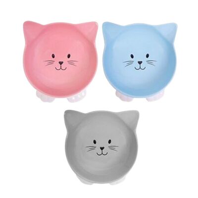 Smart Choice Ceramic Cat Face Pet Bowl, 3 Pack