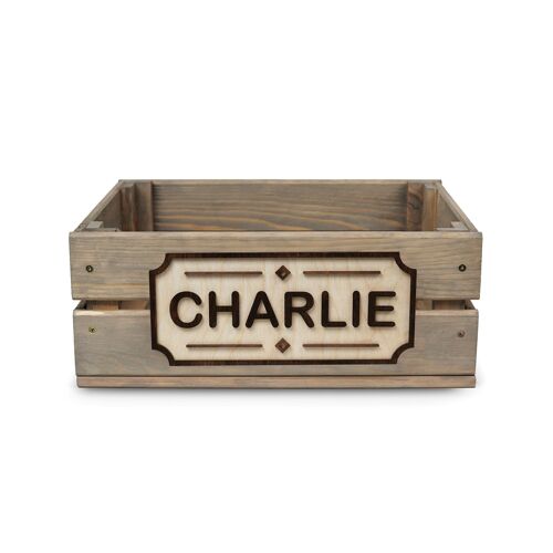 Dog toy storage box with personalization