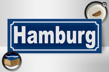 Panneau en bois Hambourg 27x10cm ville portuaire ville hanséatique 2