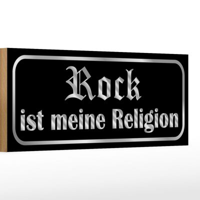 Cartel de madera que dice 27x10cm El rock es mi religión.