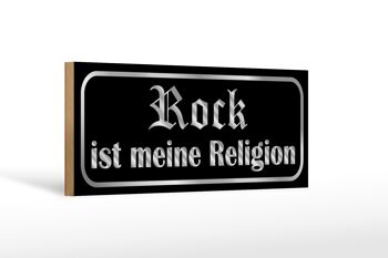 Panneau en bois disant 27x10cm Rock is my religion 1
