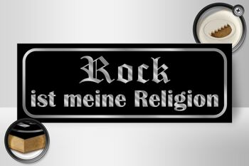 Panneau en bois disant 27x10cm Rock is my religion 2