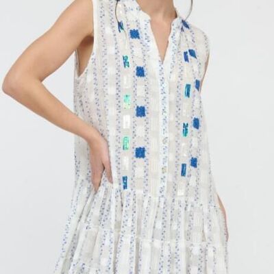 Kurzes Kleid in weißer Fadenfarbe für Damen. Sommerschlussverkauf