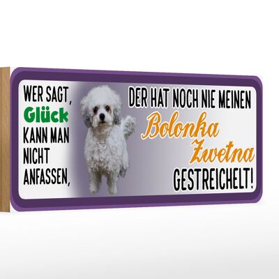 Cartello in legno con scritta "animale" 27x10 cm, cane Bolonka Zwetna mai accarezzato