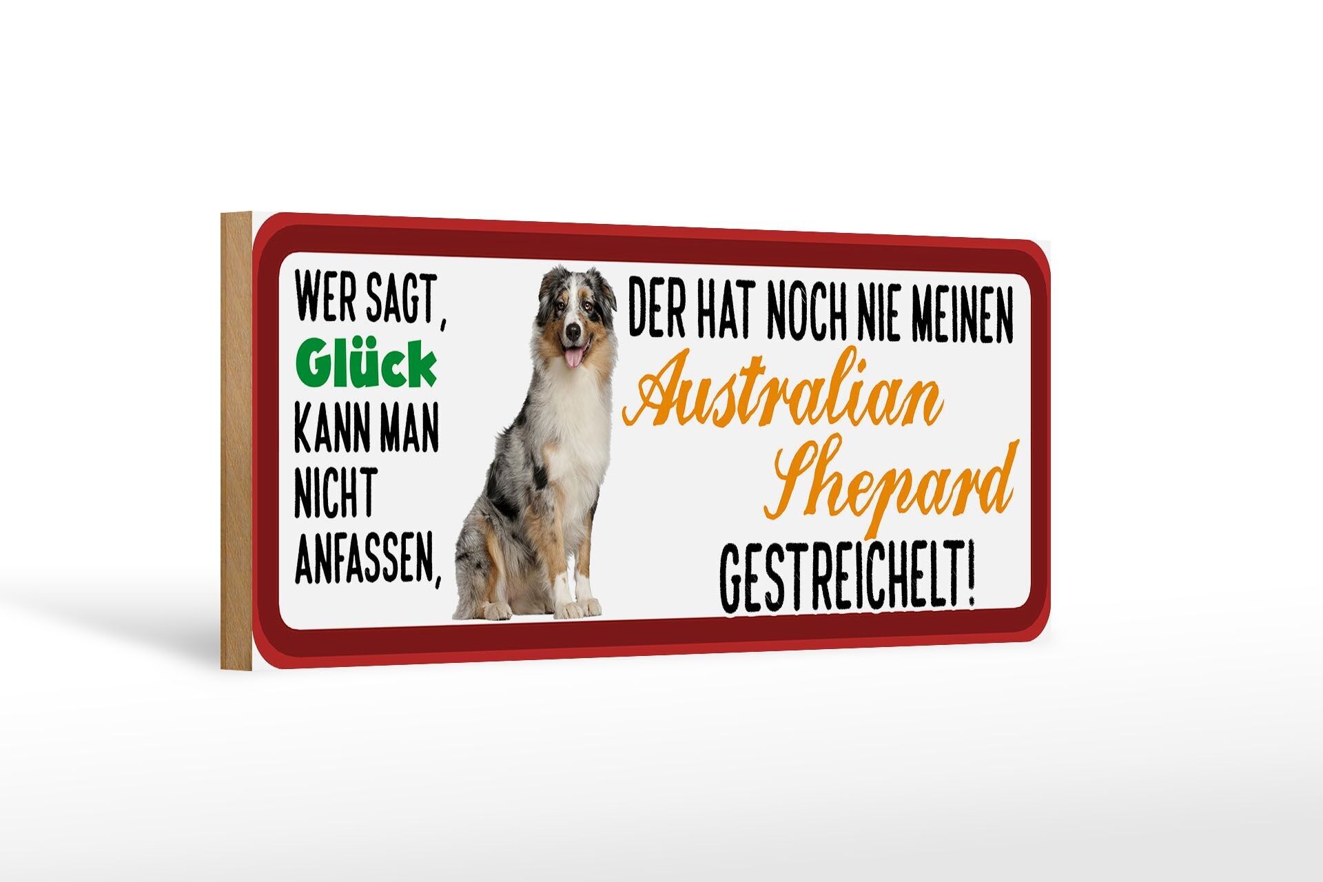 Cartello in legno con scritta "animale" 27x10 cm Cane Shepard australiano accarezzato