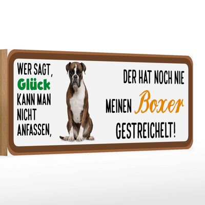 Cartel de madera animal con texto 27x10cm perro boxer acariciado