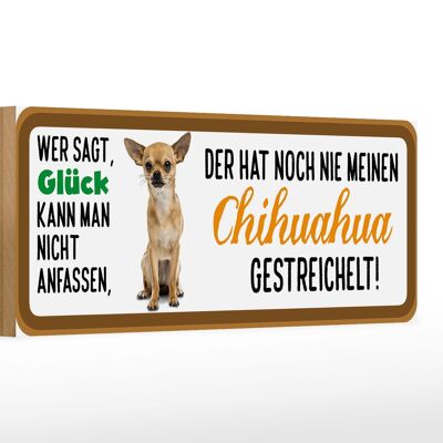 Cartel de madera animal con texto 27x10cm Perro chihuahua acariciado