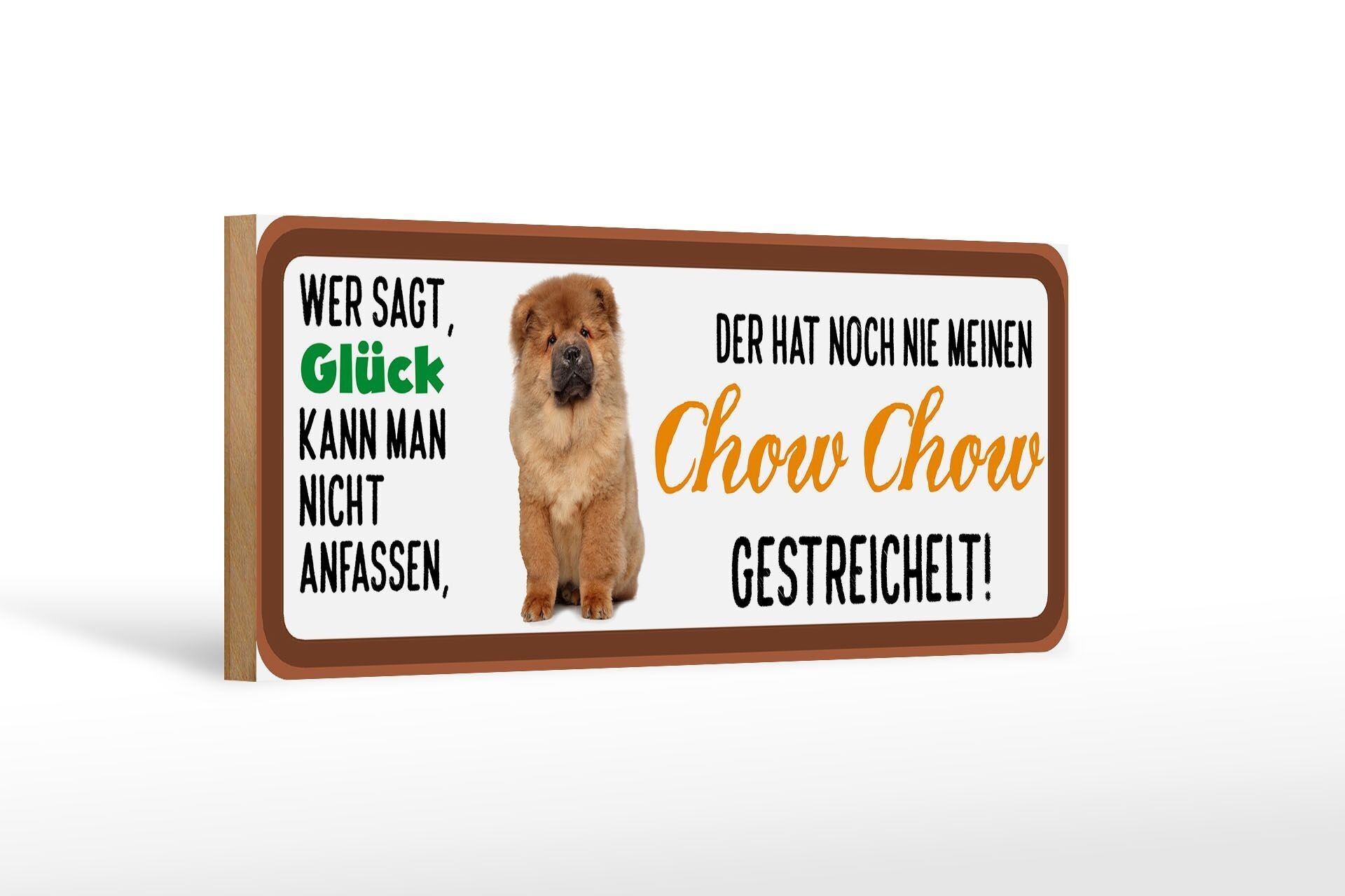 Cartello in legno con scritta 27x10 cm Chow Chow cane accarezzato
