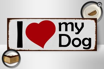 Panneau en bois disant 27x10cm j'aime mon chien coeur chien 2