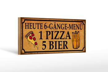 Panneau en bois indiquant 27x10cm Menu 6 plats 1 pizza 5 bières 1