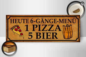 Panneau en bois indiquant 27x10cm Menu 6 plats 1 pizza 5 bières 2
