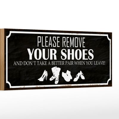 Cartello in legno con scritta 27x10 cm: togliti le scarpe, cartello nero