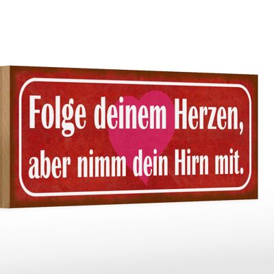 Holzschild Spruch 27x10cm folge deinem Herzen nimm Hirn