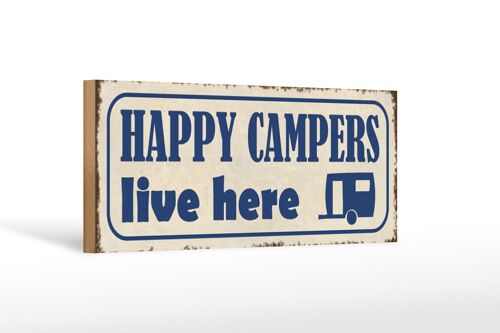 Holzschild Spruch 27x10cm happy campers live here Camping