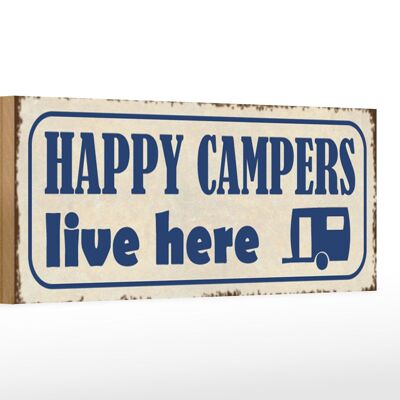 Holzschild Spruch 27x10cm happy campers live here Camping
